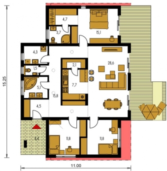 Spiegelverkehrter Entwurf | Grundriss des Erdgeschosses - BUNGALOW 172